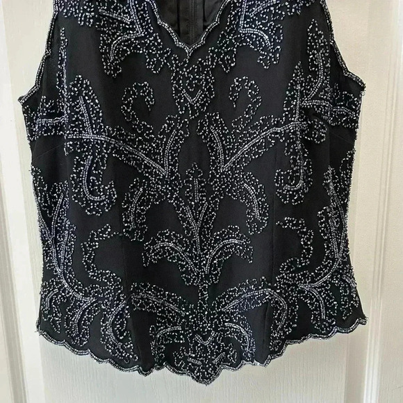 JMD New  York Black Beaded Sleeveless Halter Dressy Top V Neckline Medium - Picture 9 of 16